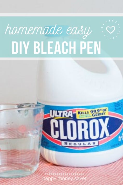 I love and use bleach pens so much, I decided to make my own easy and money saving recipe!! #thriftytips #easydiy #cleaning | happymoneysaver.com Diy Bleach Pen, Bleach Pen Diy, Happy Money Saver, Natural Cleaners Diy, Homemade Bleach, Diy Cleaning Recipes, Diy Bleach, Freezer Meal Recipes, Diy Household Cleaners