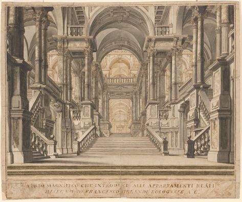 Francesco Orlandi | A Palace Entrance Hall with a Grand Staircase | Drawings Online | The Morgan Library & Museum Palace Entrance Hall, Palace Entrance, Staircase Drawing, Perspective Drawings, Morgan Library, The Morgan, Perspective Drawing, Grand Staircase, Entrance Hall