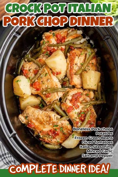 Dash Diet Crock Pot Meals, Crockpot Casseroles, Italian Pork Chops, Pork Crockpot, Crockpot Italian, Dinner Crockpot, Italian Pork, Crock Pot Pork, Beans In Crockpot