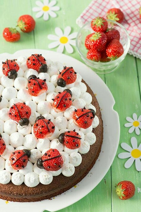 Ladybird Cake, Glutenfri Baking, Homemade Strawberry Cake, Ladybug Cake, Childrens Birthday Cakes, Fun Kids Food, Creative Cakes, Easy Cake, Cute Cakes