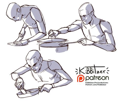 Cooking reference sheet -PREVIEW- | kibbitzer on Patreon Cooking Reference, Male Figure Drawing, Human Figure Drawing, Different Poses, Reference Sheet, Body Reference Drawing, 캐릭터 드로잉, Poses References, Figure Drawing Reference