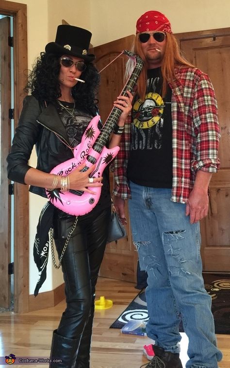 80s Party Outfits Kids, Couple Costume Diy, 80s Couple Costume, Slash Costume, Slash And Axl, 80s Party Costumes, Rockstar Costume, 80s Halloween Costumes, Funny Couple Costumes