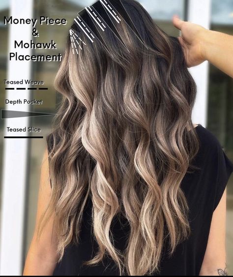 Hair Color Placement, Balayage Hair Tutorial, Blonde Highlights On Dark Hair, Fall Blonde Hair, Creative Hair Color, Hair Color Formulas, Dark Hair With Highlights, How To Lighten Hair, Hair Techniques