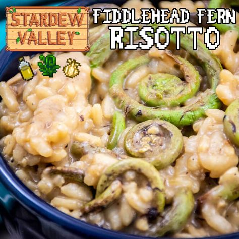 Stardew Valley Party, Stardew Valley Food, Fiction Food, Fictional Food, Fiddlehead Fern, Fiddlehead Ferns, Easter Dinner Recipes, Risotto Recipe, Risotto Recipes