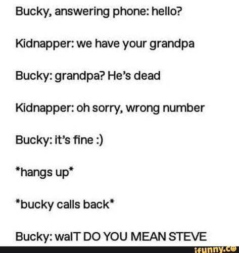 Sorry Wrong Number, Steve Bucky, Marvel Headcanon, Funny Marvel Memes, Marvel Quotes, Wrong Number, Marvel Avengers Funny, Dc Memes, Dc Movies