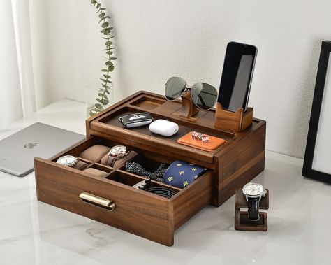 Mens Valet Tray, Fathers Day Gift From Wife, Mens Valet, Wood Watch Box, Nightstand Organization, James 5, Phone Watch, Watch Stand, Watch Holder