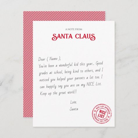 Note From Santa, Santa Notes, Kids On Christmas, Christmas Notes, Christmas Neighbor, Santa's Nice List, Diagonal Stripes Pattern, Writing Fonts, Christmas Note