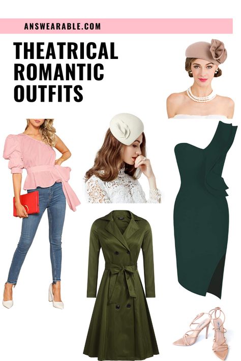 You're a Theatrical Romantic if you're primary extreme Yin but with Dramatic undercurrent. Here's how to dress a Theatrical Romantic Kibbe body type and how it looks like. Theatrical Romantic Outfit, Theatrical Romantic Kibbe, Theatrical Romantic Style, Romantic Kibbe, Types Of Trousers, Kibbe Romantic, Theatrical Romantic, Romantic Photos Couples, Romantic Outfit