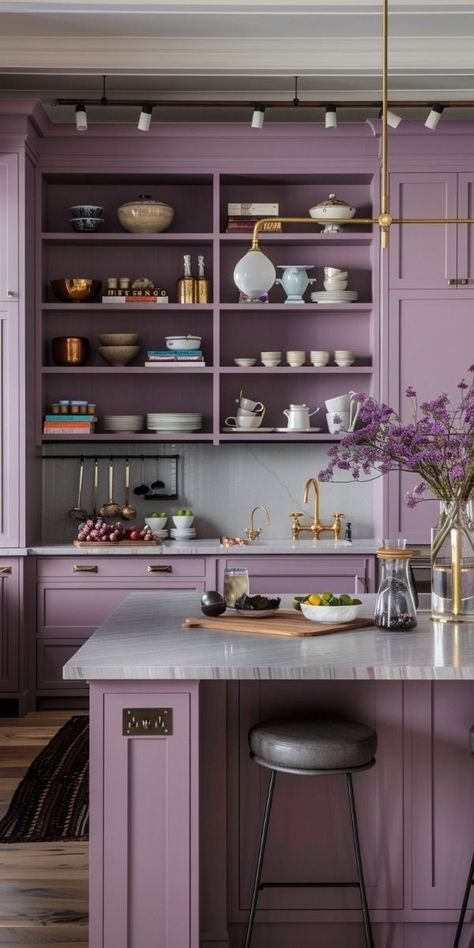 Moody Homes, Purple Kitchen Cabinets, Plum Kitchen, Lavender Kitchen, Pink Kitchens, Dreamy Kitchens, Purple Kitchen, English Room, Park House