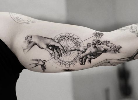 Adam Touching Gods Hand Tattoo, The Creation Of Adam Tattoo, Creation Of Adam Tattoo, Eve Tattoo, Adam Tattoo, Biblical Tattoos, Minimal Tattoo Design, The Creation Of Adam, God Tattoos