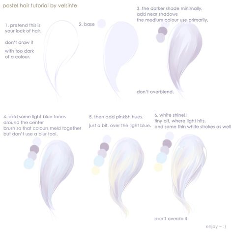 Tutorial - Pastel hair by Velsinte.deviantart.com on @DeviantArt How To Color White Hair Digital, White Hair Drawing Tutorial, White Hair Tutorial Digital, How To Shade White Hair Digital, How To Shade White Hair, White Hair Drawing, Pastel Hair Short, Grunge Pastel, Hair Stenciling