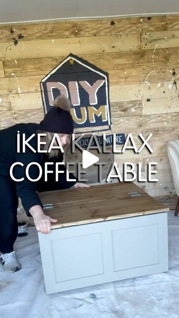 DIY Mum - Kayleigh Sherbourne on Instagram: "DIY IKEA KALLAX COFFEE TABLE 

If only this took this long to make

Paint colour ‘Salt Of The Earth’ @frenchicpaint #gifted 
Stain colour ‘Browning Wax’ @frenchicpaint #gifted 

MDF panels @bandq_uk 
Timber board for top - @bandq_uk" Diy Ikea Coffee Table, Kallax Coffee Table, Kallax Table, Kallax Makeover, Diy Kallax, Amazon People, Ikea Coffee Table, Sliding Door Handle, Barn Door Kit