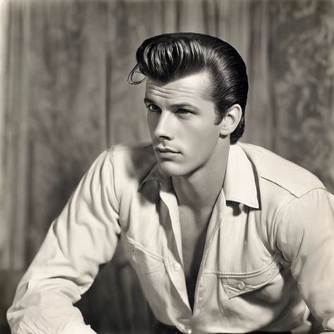 Mens Pompadour Hairstyle, Slickback Undercut, Pomade Hairstyle Men, Pomade Hairstyle, Ducktail Haircut, 1950s Mens Hairstyles, Mens Hair Style, Greaser Hair, Hair Grease