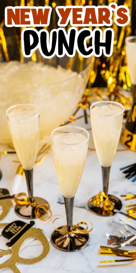 New Years Party Punch Alcohol, New Years Eve Alcoholic Punch, New Years Alcoholic Punch Party Drinks, New Year’s Eve Mocktail Ideas, New Years Eve Easy Appetizers, Champagne Punch New Years, Nye Party Punch, Nye Alcoholic Punch, Nye Punch For Kids