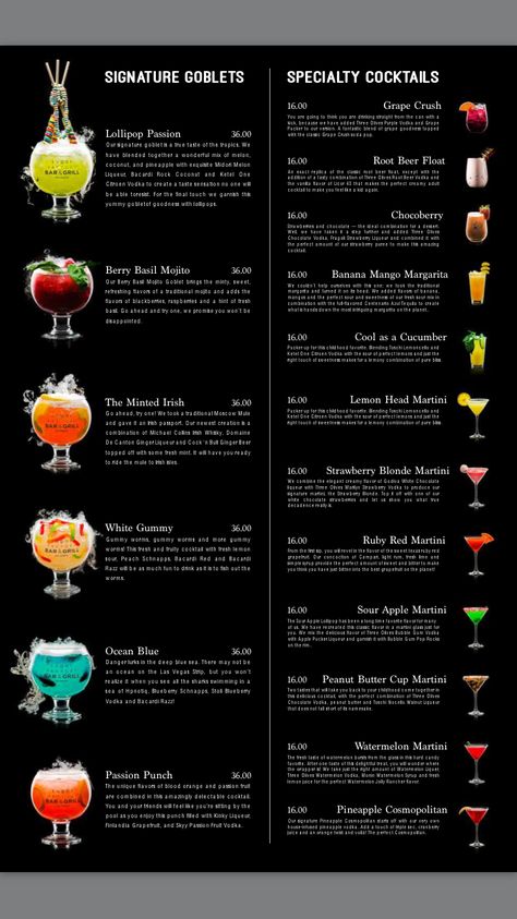 The Sugar Factory Drink menu Vegas Drinks, Sugar Factory Birthday, Vegas Food Bucket Lists, The Sugar Factory, Johnny Vegas Drink Recipe, Las Vegas Cocktails, Sugar Factory Drinks, Best Drinks In Vegas, Drinks In Las Vegas