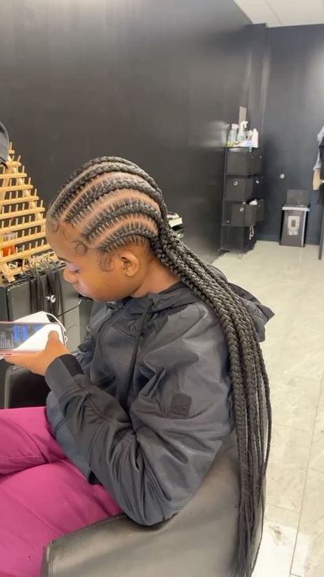 Stitch Braids Dark Skin, My Next Hairstyle, 8 Stitch Braids With Curls, Cornrow Hairstyles 6 Braids, Cute Summer Braided Hairstyles, 6 Stitch Braids With Heart, Six Stitch Braids With Design, 6-8 Stitch Braids, 6 Braids To The Back