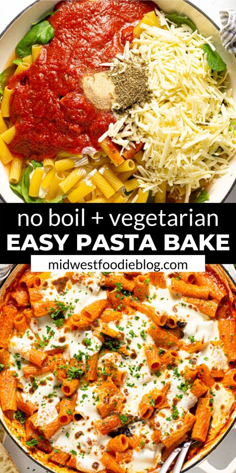 One Pan Pasta Recipes Oven, Dry Pasta Bake, Pasta Cooked In Oven, How To Cook Pasta In The Oven, Baked Vegetarian Pasta Recipes, Easy One Pan Pasta Recipes, Cooking Pasta In Oven, Cook Pasta In Oven, Pasta In The Oven Easy Recipes