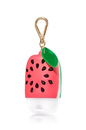 Watermelon Slice - PocketBac Holder - Bath & Body Works - A slice of summer goes with your wherever you travel with this fun watermelon with rhinestone seeds! The convenient clip attaches to your backpack, purse and more so you can always keep your favorite sanitizer close at hand. Drawing Bathroom, Bath Drawing, Bath And Body Works Candles, Gel Antibacterial, Penyimpanan Makeup, Pocketbac Holder, Bath N Body Works, Lip Balm Collection, Watermelon Slice