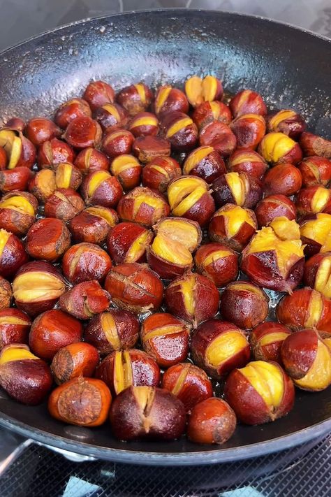 Pan Roasted Chestnuts (with Butter and Sugar) | 3 ingredients Roasted Chestnuts Recipes, Cooking Chestnuts, Chestnut Recipes, Roasted Chestnuts, No Sugar Foods, Holiday Dinner, Roasting Pan, Retro Recipes, Cooking Inspiration