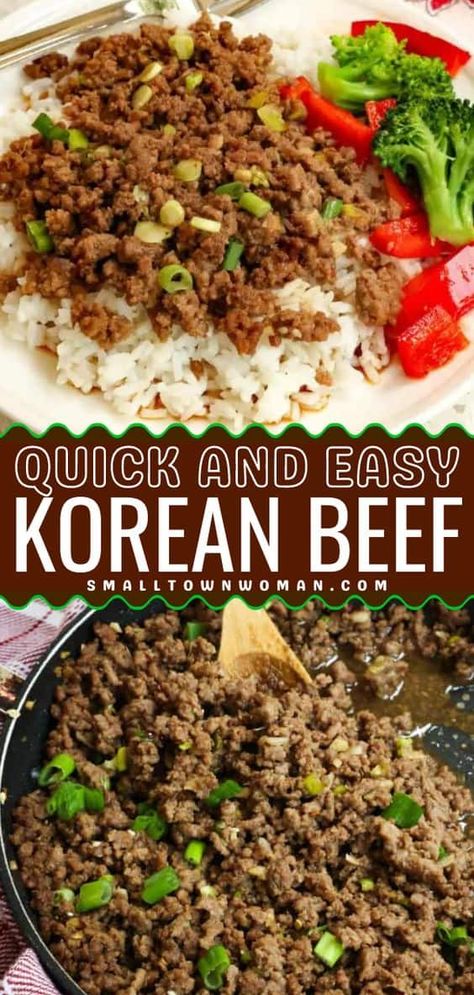 A quick dinner idea featuring Korean ground beef! Served with rice and broccoli, this Korean beef bowl is delicious and satisfying. Save this easy Korean Beef recipe for a simple meal under 30 minutes! Easy Korean Beef Bowl, Easy Korean Beef Recipe, Ground Beef And Rice Recipes, Korean Beef And Rice, Sunday Family Dinner Ideas, Korean Beef Recipe, Easy Korean Beef, Spicy Korean Beef, Korean Beef Recipes