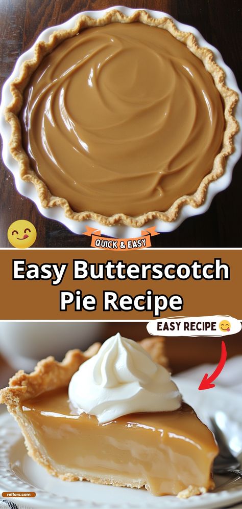 Butterscotch Pie Best Butterscotch Pie Recipe, Easy Butterscotch Pie, Kitkat Fudge, Homemade Butterscotch Pie, Butterscotch Pie Filling, Butterscotch Cream Pie, Butterscotch Filling, Winter Pies, Scotch Pie Recipe