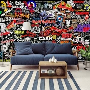 FunktasticWalls - Etsy Glam Rock Decor, Punk Aesthetic Room, Wallpaper Classic, Repositionable Wallpaper, Rock Room, Wall Art Mural, Removable Wall Art, Movie Wall Art, Youth Room