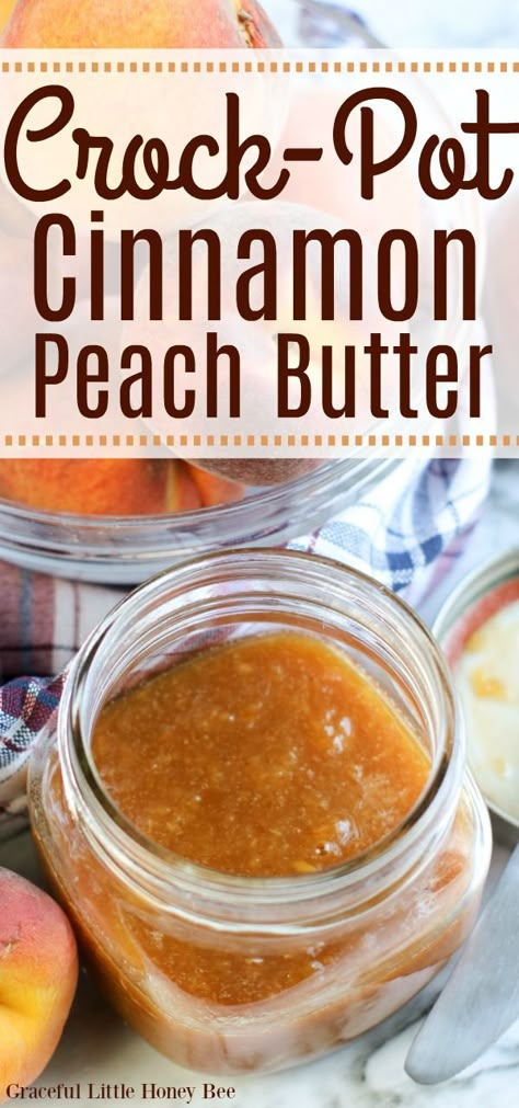 Crockpot Peach Butter, Crock Pot Peach Butter, Crockpot Jelly Recipes, Spiced Peach Butter, Crockpot Fruit Butter Recipes, Fruit Butter Recipes, Peach Butter Recipe, Fruit Butter, Crockpot Peach Butter Recipe