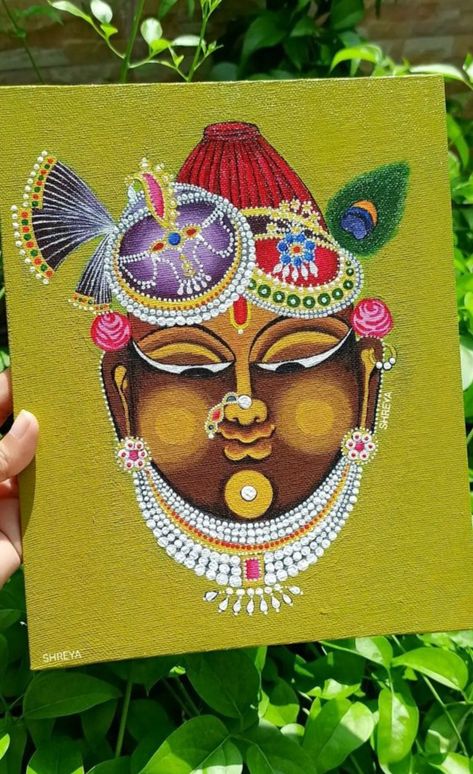 Fine Tangerine (shreya) Shree Nathji, Pichwai Paintings, Goddess Artwork, Ganesha Painting, Fabric Heart, Canvas Painting Designs, Radha Krishna Art, Painting Designs, Lord Krishna Images