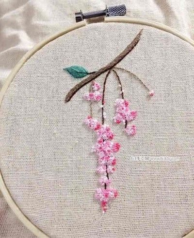 Japan Embroidery, Asian Embroidery, Blossom Branch, Cherry Blossom Branch, Floral Embroidery Patterns, Hand Embroidery Projects, Embroidery Bags, Ribbon Art, Embroidery Flowers Pattern