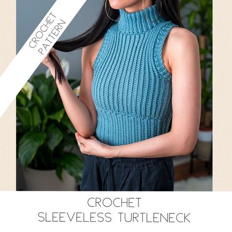 Let's learn to crochet this piece here with our step-by-step pattern! Check it out here! 💖 Be sure to join us on YouTube, Instagram and check out my Etsy @TCDDIY Crochet Turtleneck, Crochet Sweater Vest, Tips And Trick, Sleeveless Turtleneck Top, Crochet Tank Tops, Turtle Neck Crop Top, Photo Pattern, Crochet Videos Tutorials, One Pound