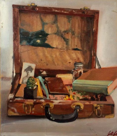 Suitcase - Painting by Justine Johnson Suitcase Painting Ideas, Suitcase Painting, Suitcase Art, Amy Pond, Voodoo Doll, Gcse Art, Voodoo Dolls, Art Project, Art Art