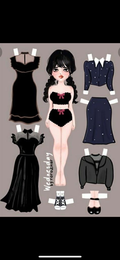 Wednesday Addams Paper Doll, Wednesday Paper Doll, Paper Dolls Shoes, Lol Paper Dolls Printable Free, Paper Doll Printable, Disney Paper Dolls, Free Printable Paper Dolls, Bongkar Pasang, Paper Dolls Clothing