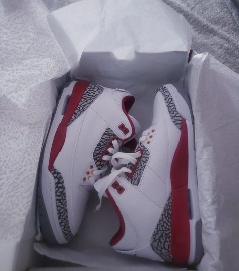 Jordan 3 Cardinal Red, Pretty Sneakers, Trendy Shoes Sneakers, Nike Shoes Girls, Jordan Shoes Girls, Pretty Shoes Sneakers, Kicks Shoes, Jordan Shoes Retro, All Nike Shoes