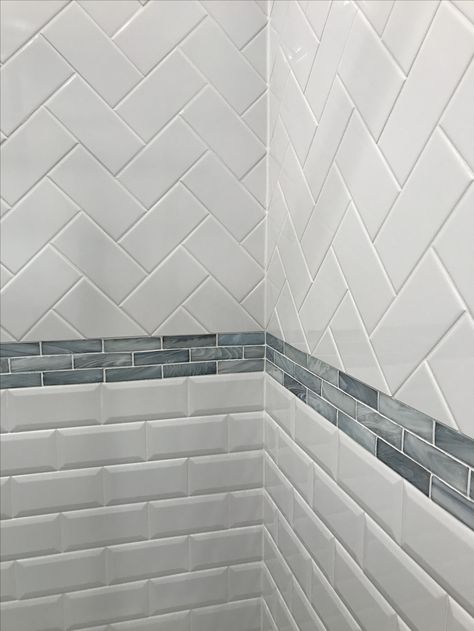 White subway tiled bathroom - so happy! White Subway Tile Bathroom, Lake Bathroom, Tiled Bathroom, Subway Tiles Bathroom, Bathroom Shower Walls, Tile Layout, Shower Designs, Floor Tile Design, Shower Walls