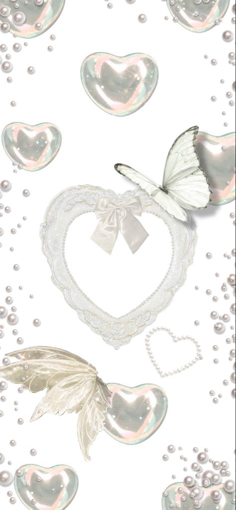 Ios 16 Wallpaper Aesthetic Butterfly, Wallper Ideas Aesthetic, Pearl White Aesthetic Wallpaper, White Wallpaper For Iphone Y2k, Y2k Coquette Wallpaper, Pearl Color Wallpaper, Coquette Y2k Wallpaper, Pearl Phone Wallpaper, White Heart Wallpaper Aesthetic