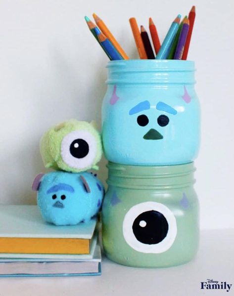 Diy Pencil Holder, Disney Diy Crafts, Disney Room Decor, Pencil Holders, Food Jars, Jar Art, Baby Food Jars, Upcycling Ideas, Disney Home Decor