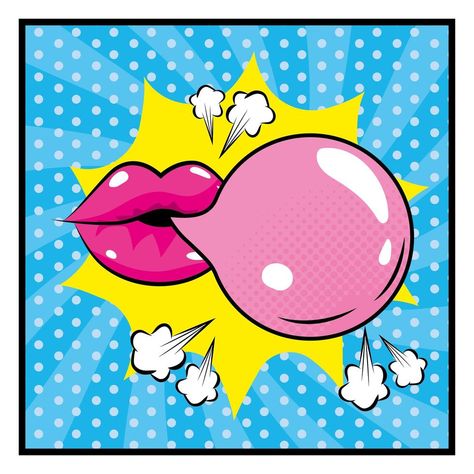 Mouth and bubble gum in a pop-art style Comic Base, Painting Pop Art, Pop Art Lips, Comic Bubble, Pop Art Images, Pop Illustration, Drawing Cartoon Faces, Power Pop, Pop Art Comic