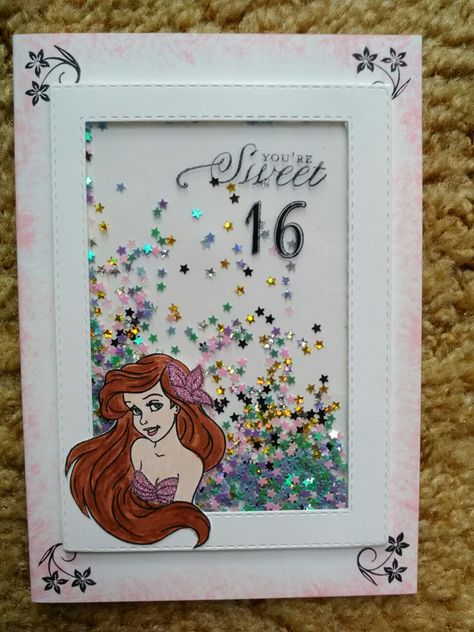 Disney Princess Cards Handmade, Grille Pixel Art, Disney Birthday Card, Princess Cards, Mermaid Card, Princess Card, Disney Layouts, Disney Cards, Disney Birthday