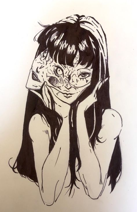 Face Girl, Junji Ito, Pen Sketch, Easy Drawings Sketches, Viral Post, Horror Art, Double Face, Girl Drawing, Face Drawing