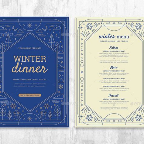 Ornate Winter Menu Template Traditional Menu Design, Winter Wonderland Graphic Design, Seasonal Menu Design, Christmas Menu Design Templates, Winter Menu Design, Christmas Graphic Design Poster, New Year Menu Design, Winter Design Graphic, Traditional Christmas Menu