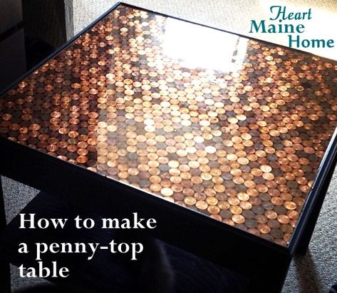 8 Fun & Easy Crafts To Make With Pennies – Recycled Crafts Penny Table Tops, Penny Crafts, Penny Table, Diy Table Top, Astuces Diy, Table Diy, A Penny, Top Table, Diy Table