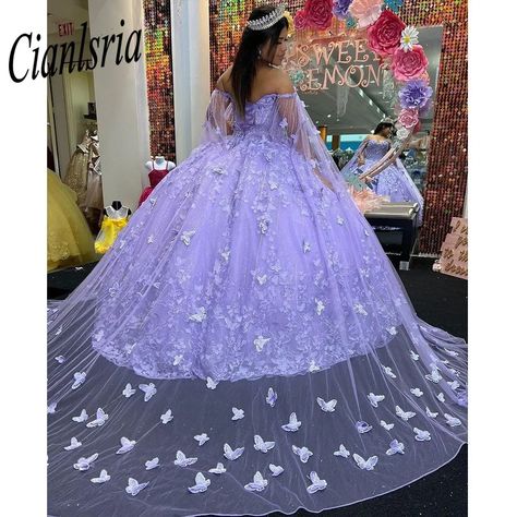 Smarter Shopping, Better Living!  Aliexpress.com Purple Quinceañera Dresses, Violet Quinceanera Dresses, Dama Dresses For Quince, Quinceanera Dresses With Cape, Lilac Quinceanera Dresses, Sweet 15 Birthday, Lavender Quinceanera Dresses, Lavender Quinceanera, Bride Fashion Illustration