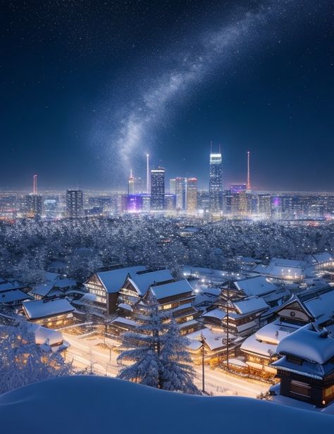 futuristic city japan Futuristic Snow City, Futuristic City Names, Futuristic Japanese City, Vampire Cyberpunk, Japan Futuristic, Edo Japan, Fantasy Scenery, Future Cities, Medieval Japan