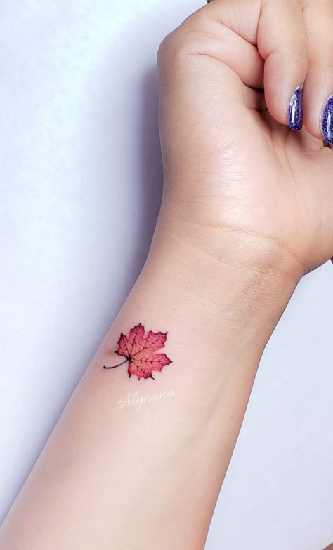 Red Maple Leaf Tattoo, Maple Leaf Tattoo Design, Fall Leaf Tattoo, Vampire Tattoos, Maple Leaf Tattoos, Demon Tattoos, Witch Tattoos, Fall Leaves Tattoo, Tattoos Abstract