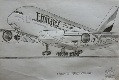 Emirates, Airbus A380-800. Expressing my love to the Best Airline of the world .... <3 Airbus A380 Drawing, Cute Airplane Drawing, Airbus A380 Emirates, Airplane Sketch, Emirates Airbus, Plane Drawing, Airplane Drawing, Airplane Wallpaper, Emirates Airline