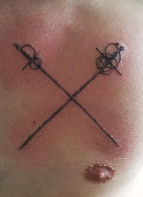 Dual fencing swords Fencing Tattoo, Fence Tattoo Design, Fence Tattoo, Fencing Swords, Fencing Foil, Foil Tattoo, Flame Tattoos, Friendship Tattoos, Tiny Tattoo