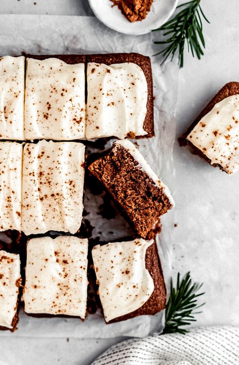 Delicious, easy gingerbread snacking cake made right in one bowl! This gluten free gingerbread snacking cake is made with a mix of oat and almond flour, warm spices and is sweetened with pure maple syrup and blackstrap molasses. #gingerbread #gingerbreadcake Molasses Gingerbread, Easy Gingerbread Cake, Gluten Free Gingerbread Cake, Snacking Cake, Gingerbread Cake Recipe, Dairy Free Frosting, Lenten Recipes, Easy Gingerbread, Gluten Free Gingerbread