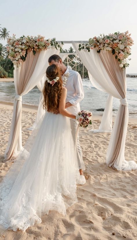 Beach Weddings Wedding Dress, Wedding Dresses At The Beach, Wedding Dress Island, Wedding On The Beach Dress, Beach Wedding Inspo Dress, Beach Floral Wedding, Australian Beach Wedding, Small Intimate Beach Wedding Ideas, Beach Wedding Intimate