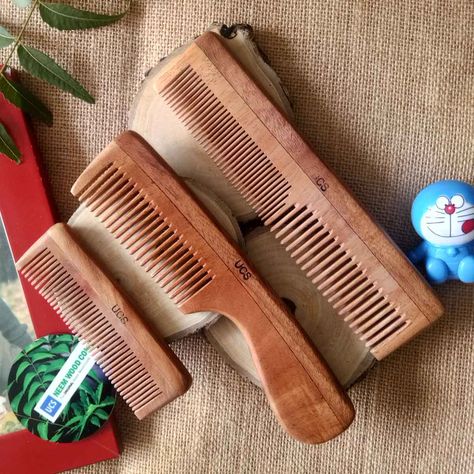 Wish to comb your hair for life? If YES, then switch to UCS Neem Wood Comb! Made from the wood of Indian Neem (Azadirachta Indica) tree, UCS Neem Wood Combs have proven medicinal properties that controls hair loss, treats dandruff and keep scalp disease free. Suitable for men and women of all age groups, UCS Neem Wood Hair Combs are non-invasive and you can use them like any other hair comb. Organic Store, Detangling Comb, Beard Products, Static Hair, Tail Comb, Wood Comb, Hair Cleanser, Wooden Spatula, Comb Set