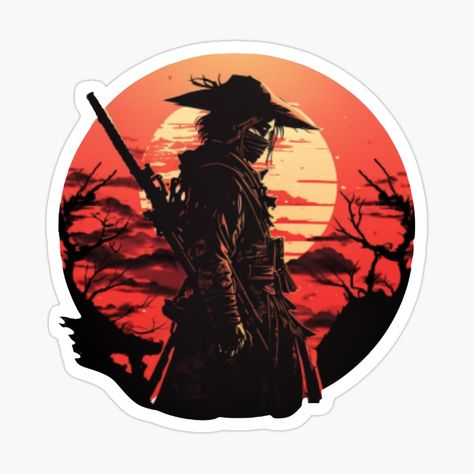 Samurai Sticker, Japanese Mythology, Sticker Designs, Red Sun, Japanese Culture, Car Window, Laptop Stickers, Blue Eyes, Sticker Design